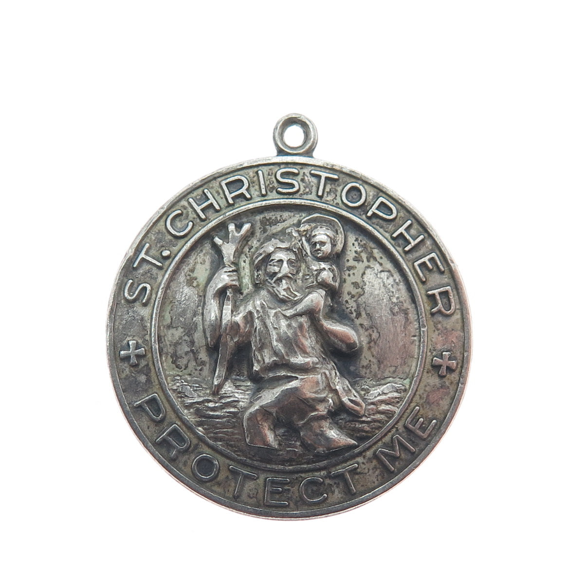 HAYWARD 925 Sterling Silver Antique St. Christopher Religious Oxidized Pendant