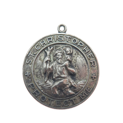 HAYWARD 925 Sterling Silver Antique St. Christopher Religious Oxidized Pendant