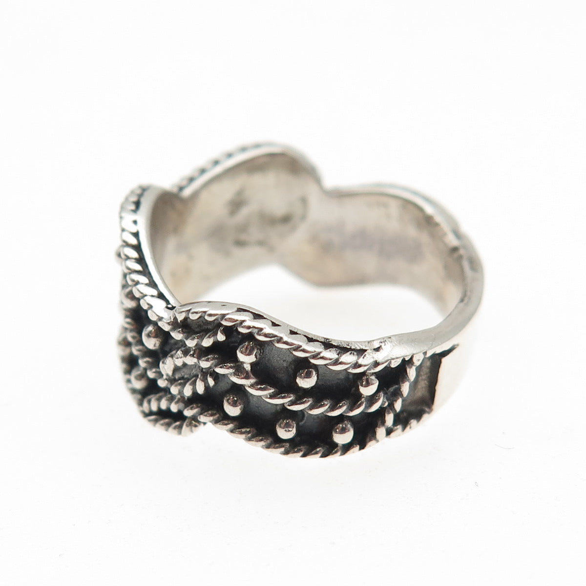 Charles Winston Sterling Silver Vintage Modernist Beaded Oxidized Ring Size 6.75