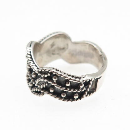 Charles Winston Sterling Silver Vintage Modernist Beaded Oxidized Ring Size 6.75