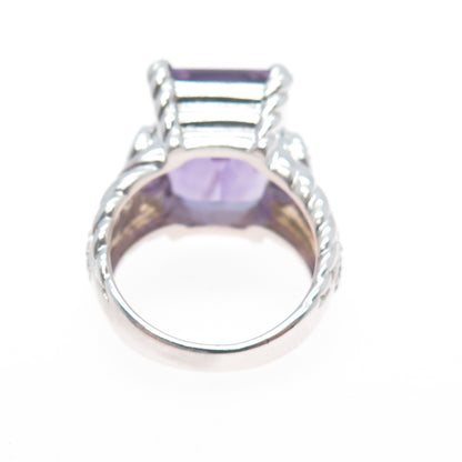 JUDITH RIPKA 925 Sterling Silver Real Emerald-Cut Amethyst & C Z Ring Size 6.25