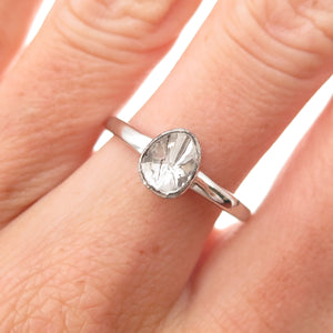 D'Joy 925 Sterling Silver Real Rose-Cut Diamond Engagement Ring Size 8