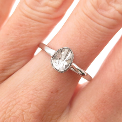 D'Joy 925 Sterling Silver Real Rose-Cut Diamond Engagement Ring Size 8
