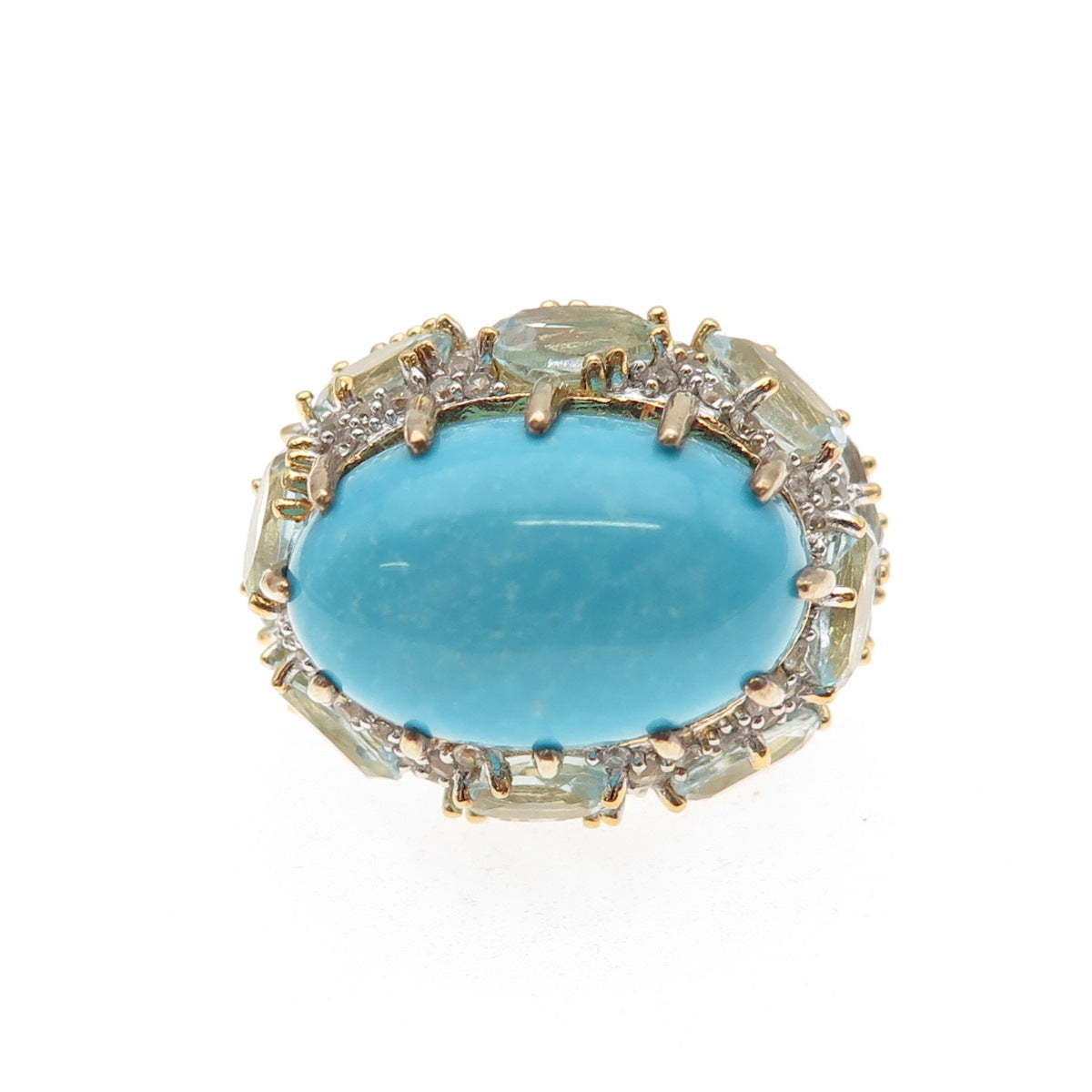 Carol Brodie Sterling Gold Plated Turquoise Blue & White Topaz Ring Size 8.25