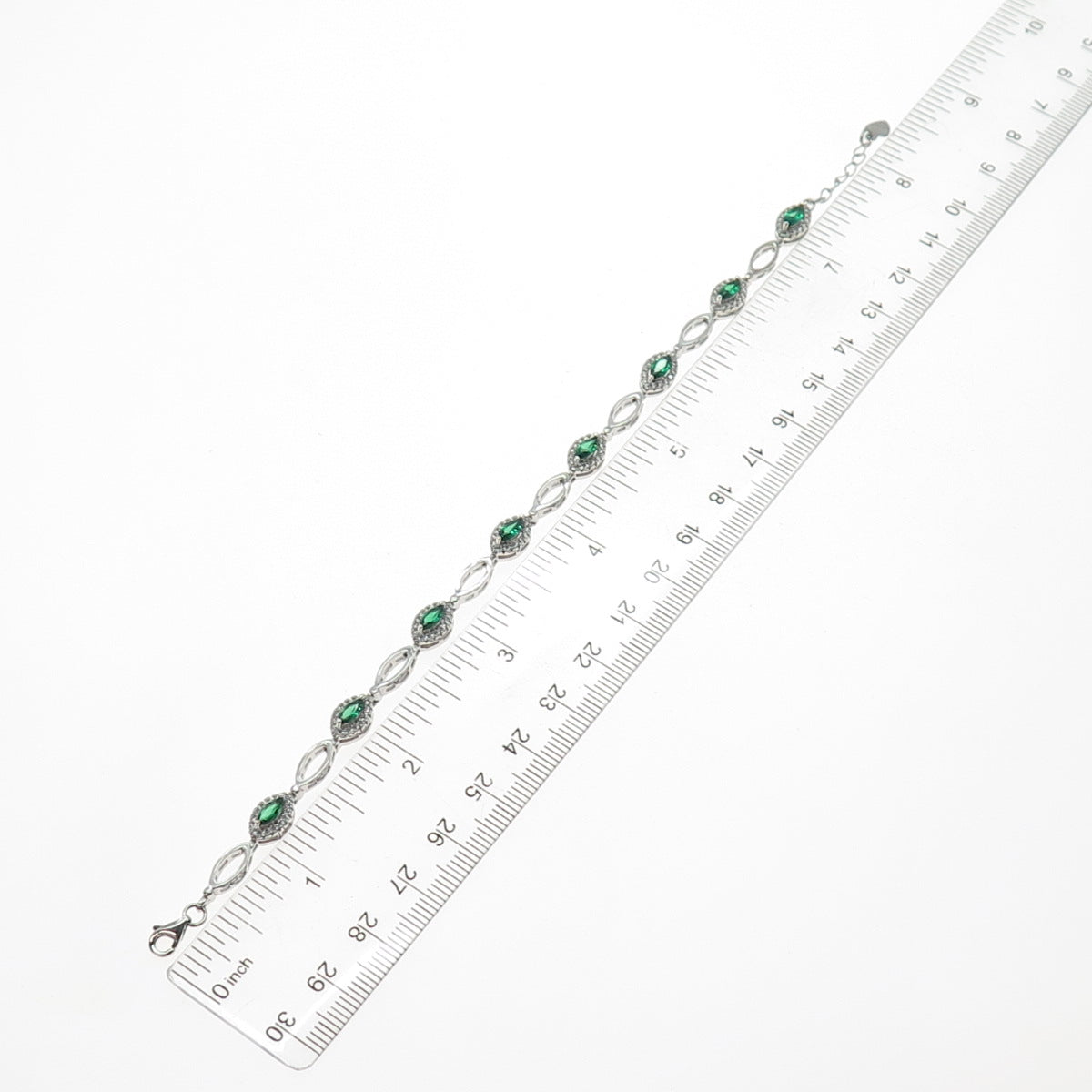925 Sterling Real Marquise-Cut Chrome Diopside & Round-Cut C Z Bracelet 7-8"