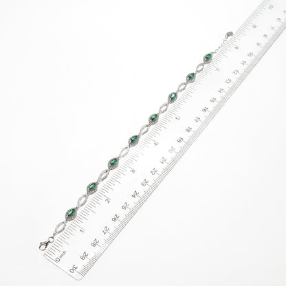 925 Sterling Real Marquise-Cut Chrome Diopside & Round-Cut C Z Bracelet 7-8"