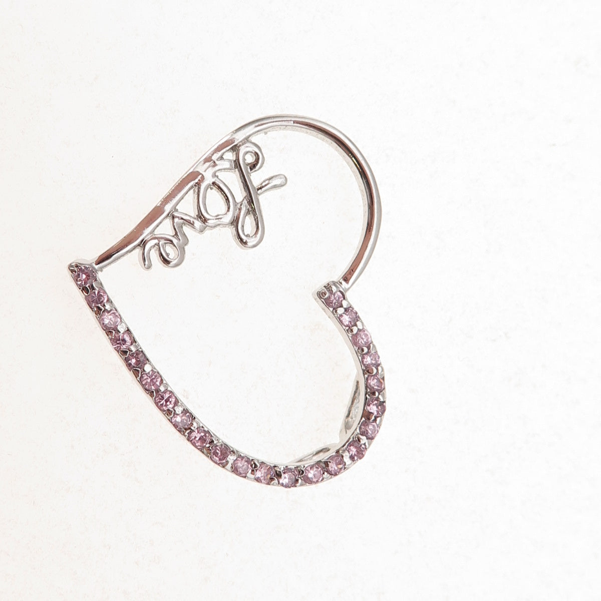 Chuck Clemency 925 Sterling Silver Pink C Z Love Heart Slide Charm Pendant