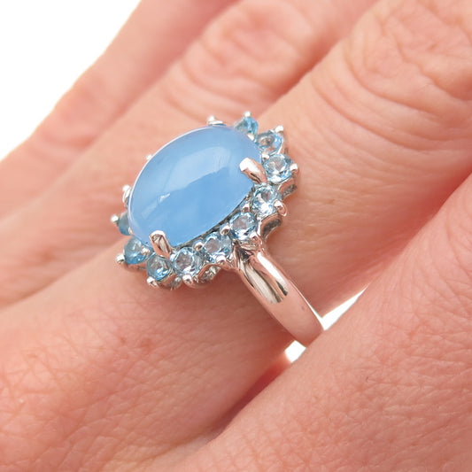 Michelle Albala 925 Sterling Silver Real Aquamarine & Blue Topaz Ring Size 6.25