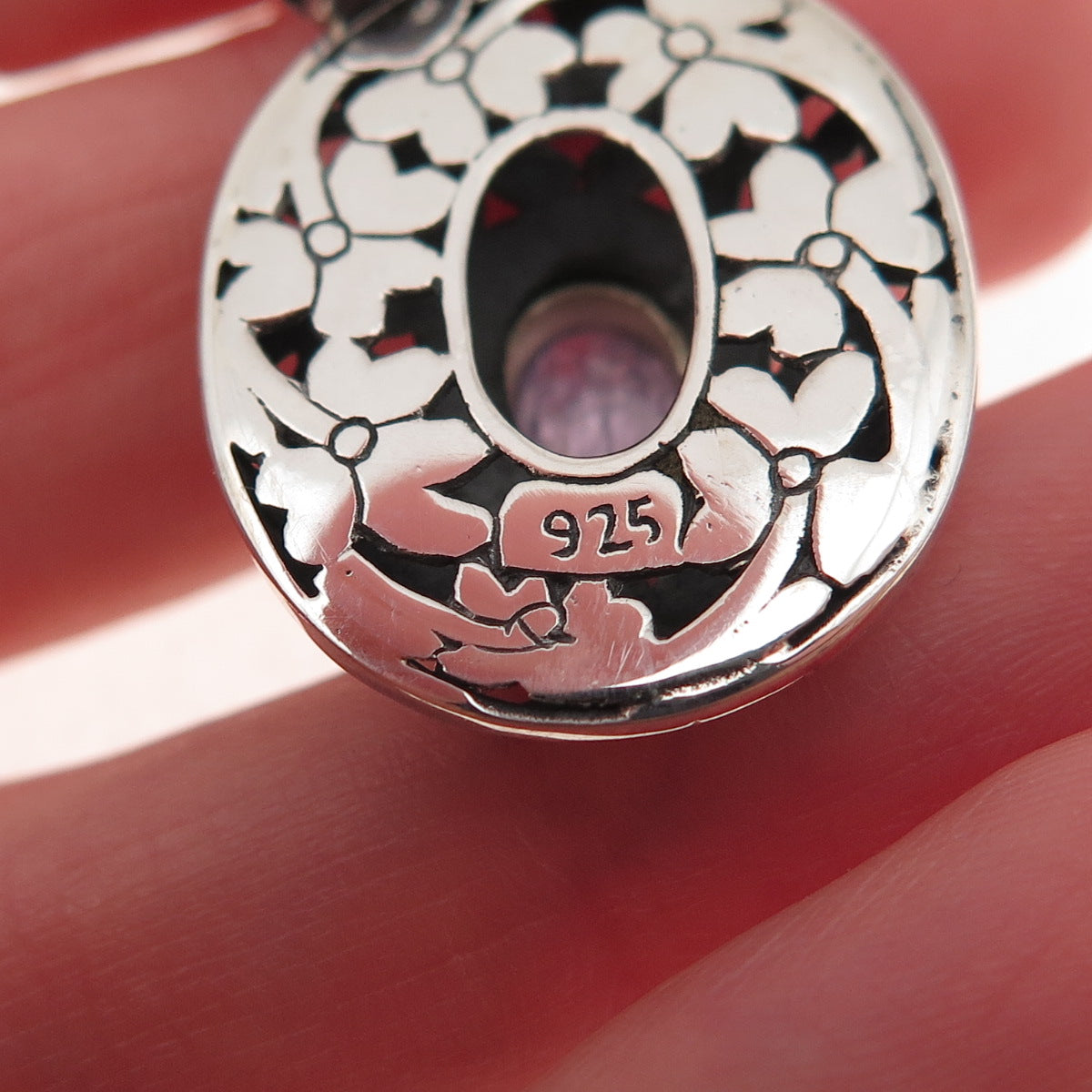 925 Sterling Silver Vintage Real Tanzanite Floral Oxidized Charm Pendant