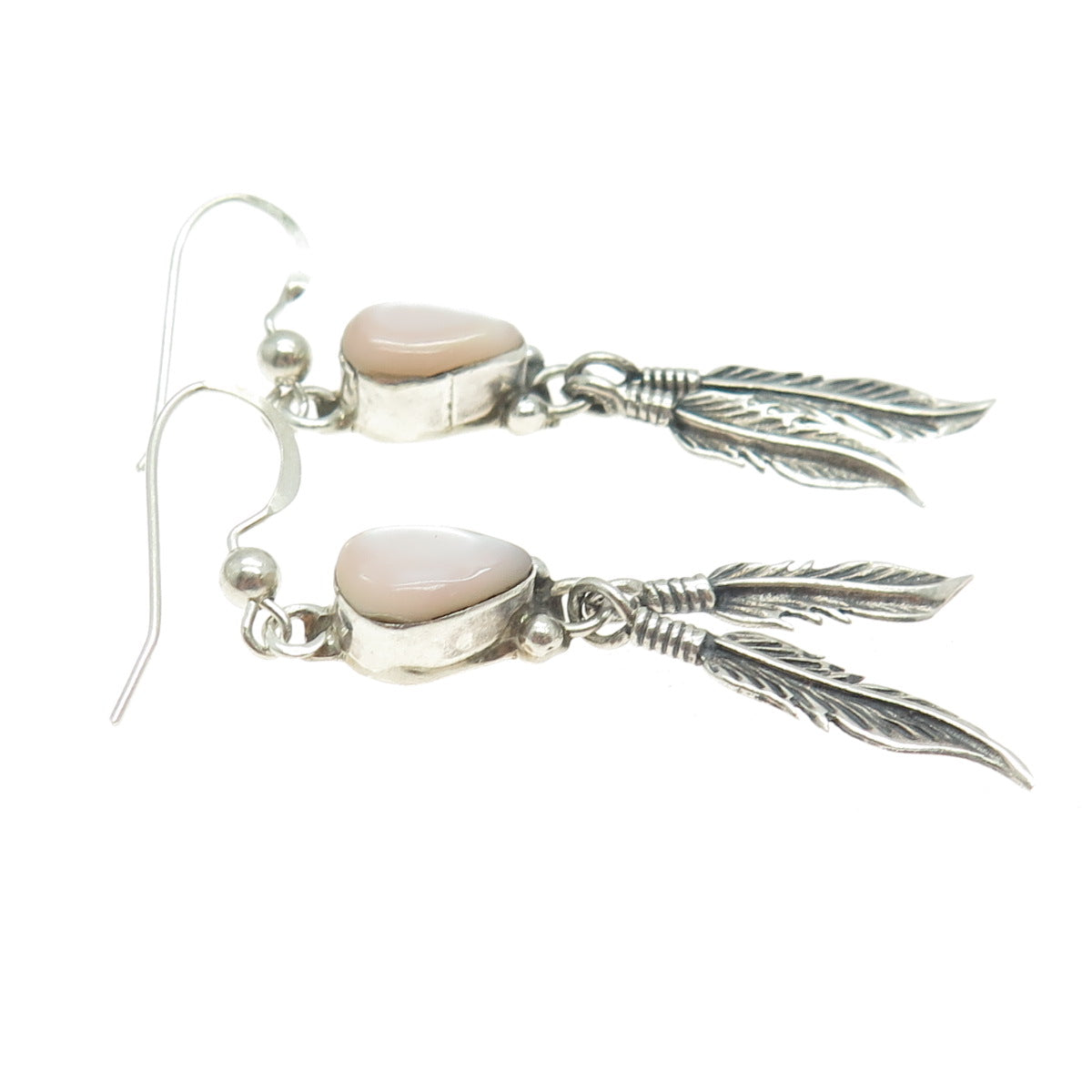 Old Pawn 925 Sterling Vintage Southwestern Mother-of-Pear Feather Earrings