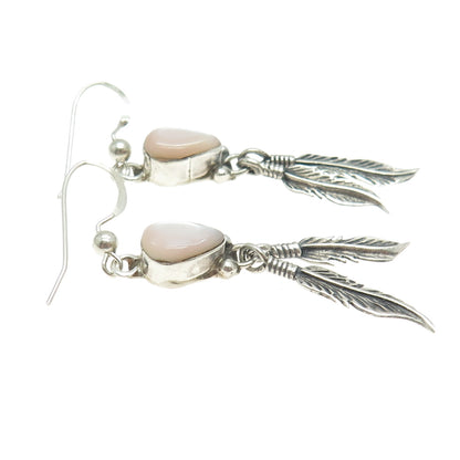 Old Pawn 925 Sterling Vintage Southwestern Mother-of-Pear Feather Earrings