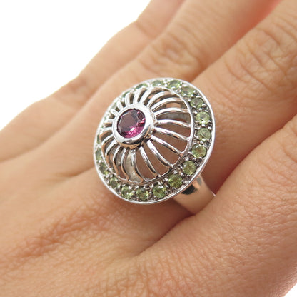 SAJEN 925 Sterling Silver Vintage Real Tourmaline & Peridot Ring Size 7.25