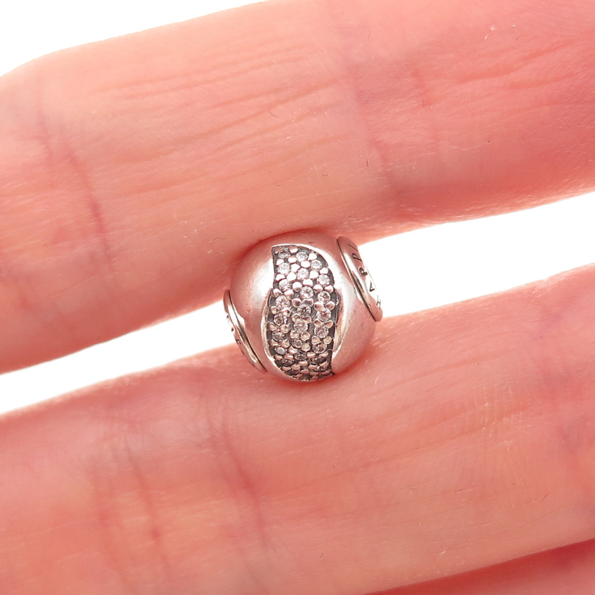 Pandora 925 Sterling Silver C Z Essence Happiness Slide Bead Charm