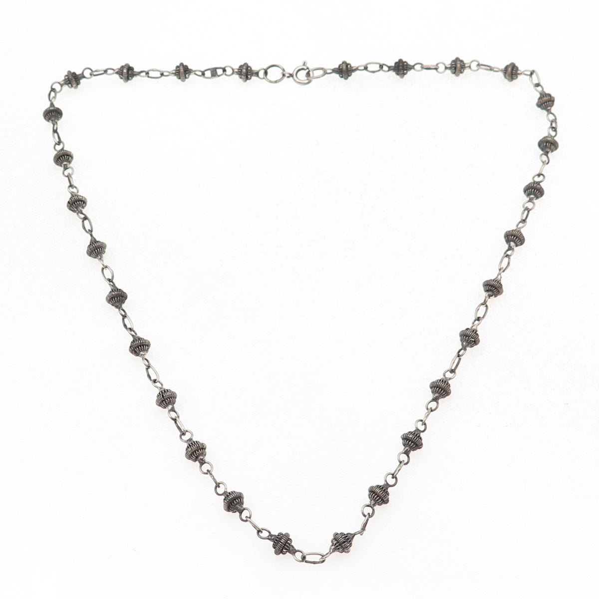 925 Sterling Silver Vintage Cannetille Beads Oxidized Chain Necklace 18"