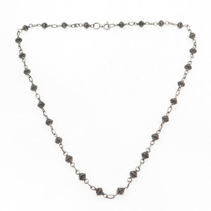 925 Sterling Silver Vintage Cannetille Beads Oxidized Chain Necklace 18"