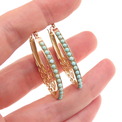 Tehya Oyama Sterling Silver Gold Plated Real Turquoise Ornate Dangle Earrings