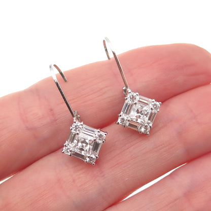 925 Sterling Silver Princess Emerald & Round-Cut C Z Earrings