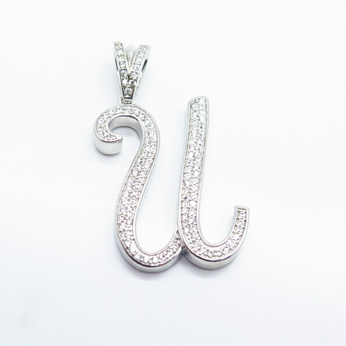 925 Sterling Silver C Z Letter "U" Initial Pendant