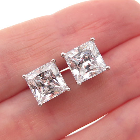 925 Sterling Silver Princess-Cut C Z Stud Earrings