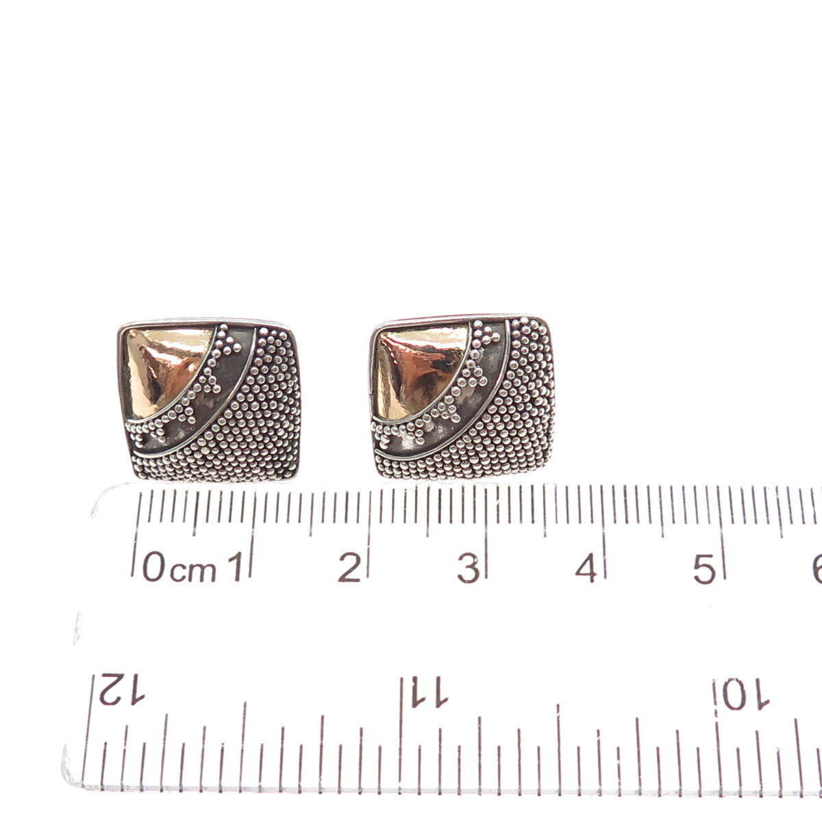 925 Sterling Silver 2-Tone Vintage Modernist Granulated Oxidized Earrings