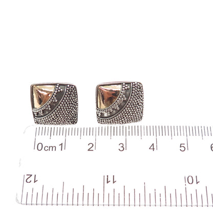 925 Sterling Silver 2-Tone Vintage Modernist Granulated Oxidized Earrings