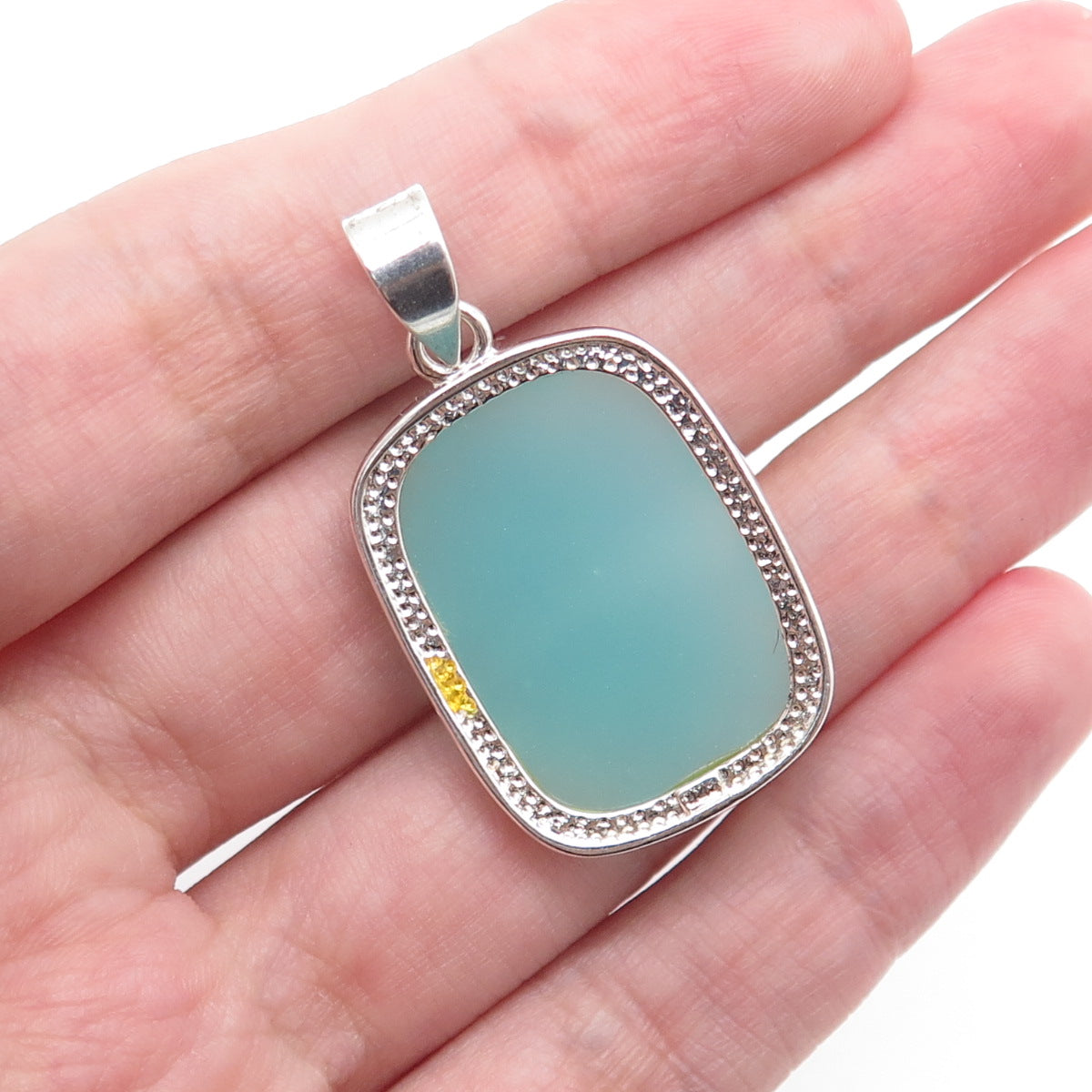 925 Sterling Silver Vintage Cushion-Cut Blue Chalcedony Charm Pendant