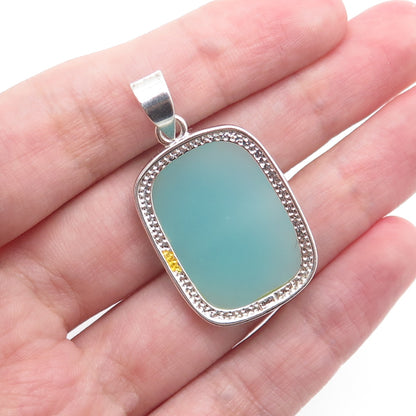 925 Sterling Silver Vintage Cushion-Cut Blue Chalcedony Charm Pendant