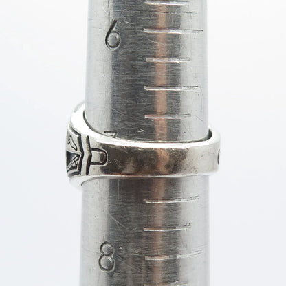 925 Sterling Silver Vintage REED Blue Glass School Ring Size 7.25