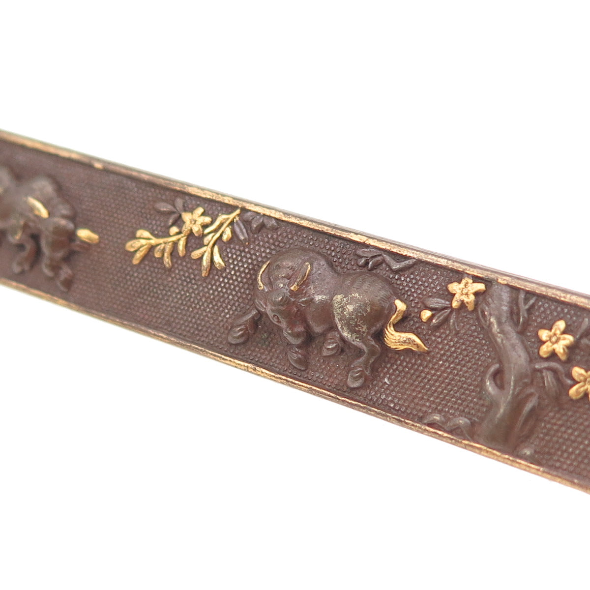 Antique Japanese Bronze Kozuka Bull Pin Brooch
