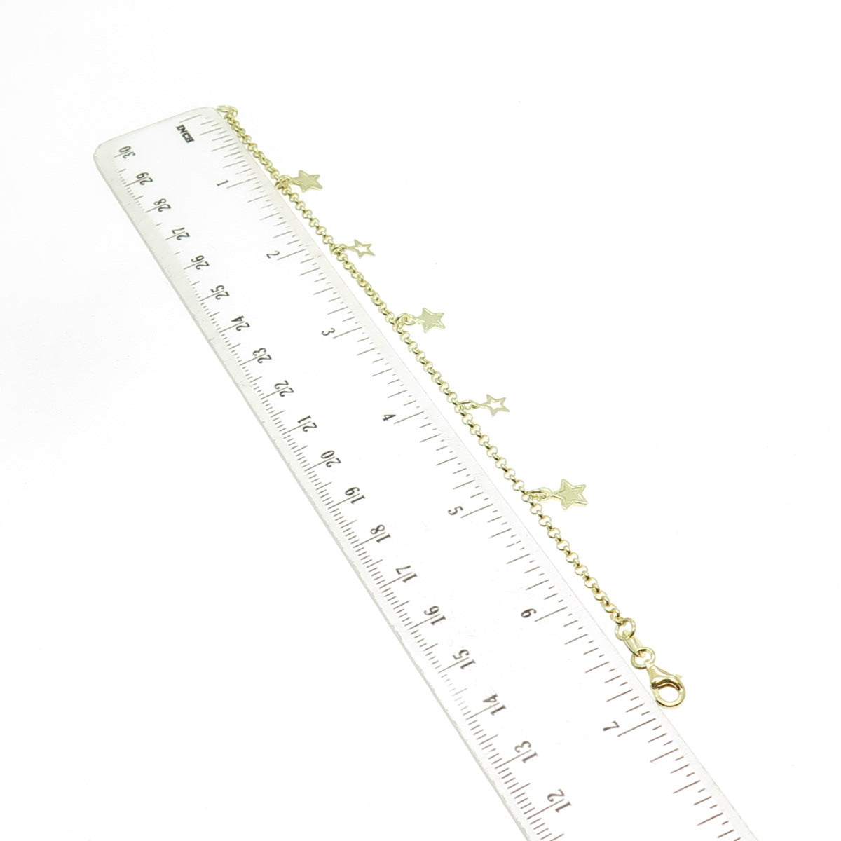 925 Sterling Silver Gold Plated Star Charm Rolo Link Bracelet 7"