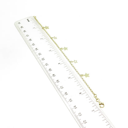 925 Sterling Silver Gold Plated Star Charm Rolo Link Bracelet 7"