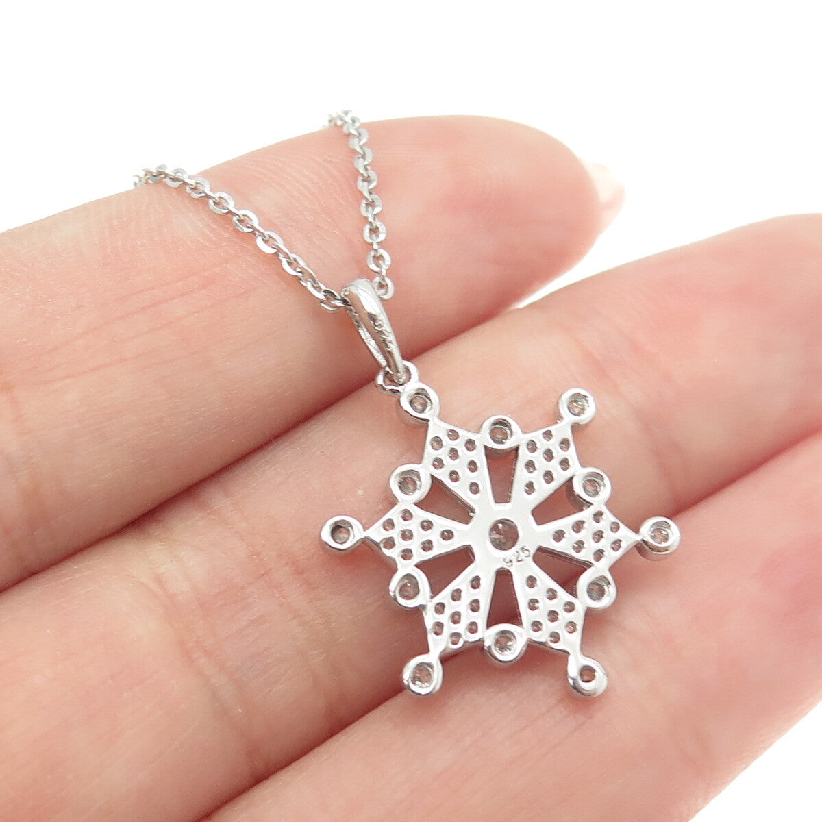 925 Sterling Silver Round-Cut C Z Snowflake Cable Chain Necklace 16"