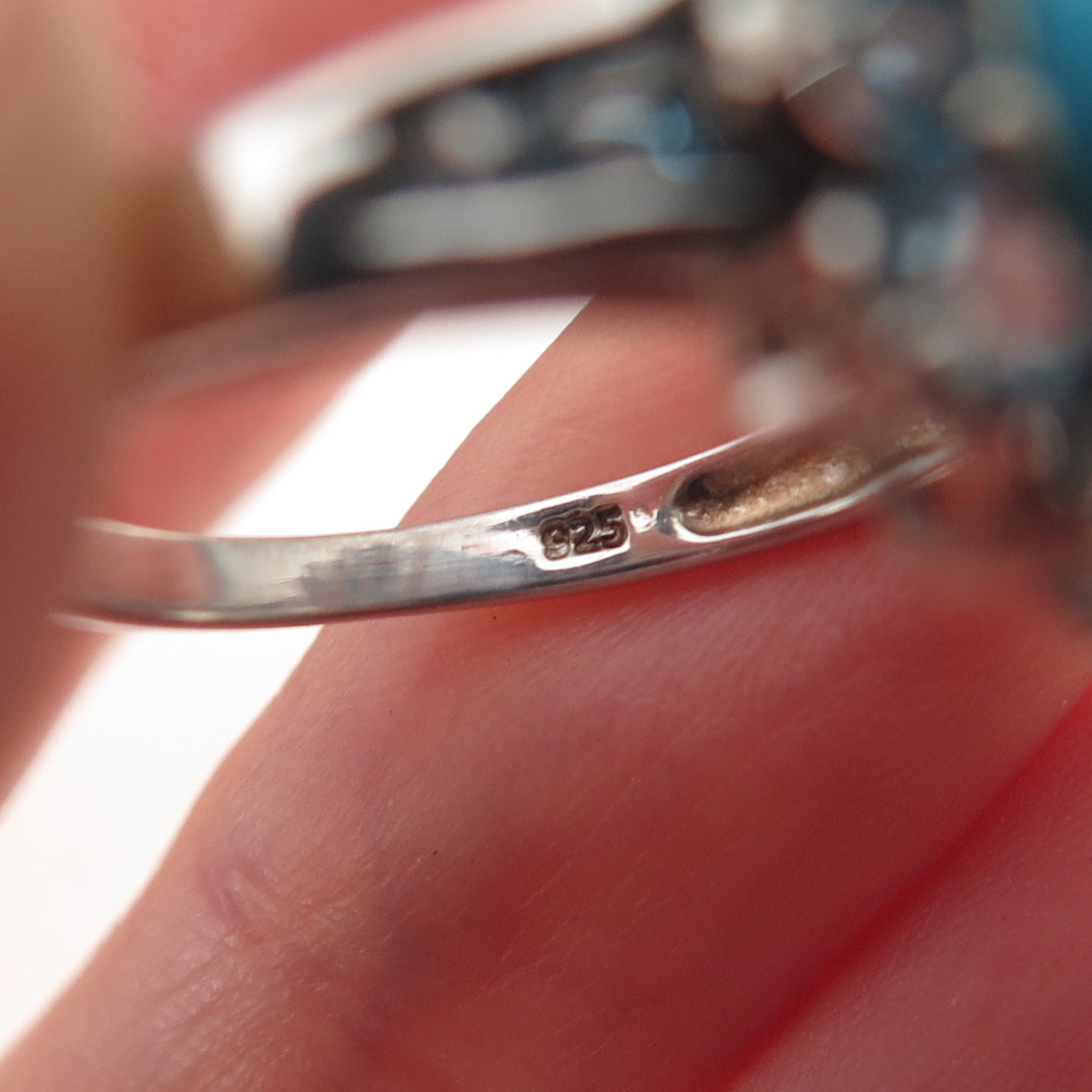 Chuck Clemency 925 Sterling Silver Real Turquoise & Blue Topaz Ring Size 8