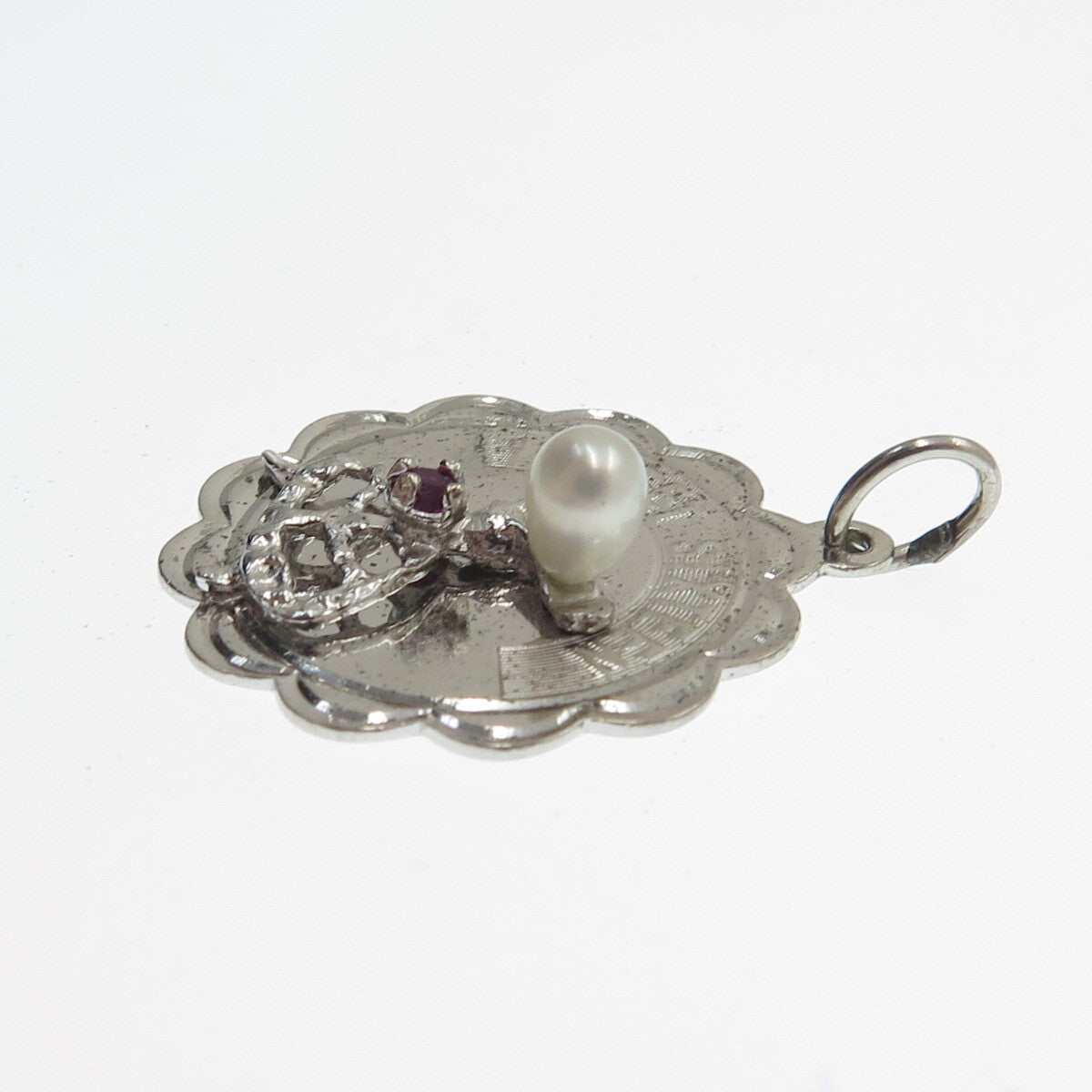 CREA Sterling Silver Vintage Real Pearl Rhinestone "Sweet Sixteen" Mini Pendant