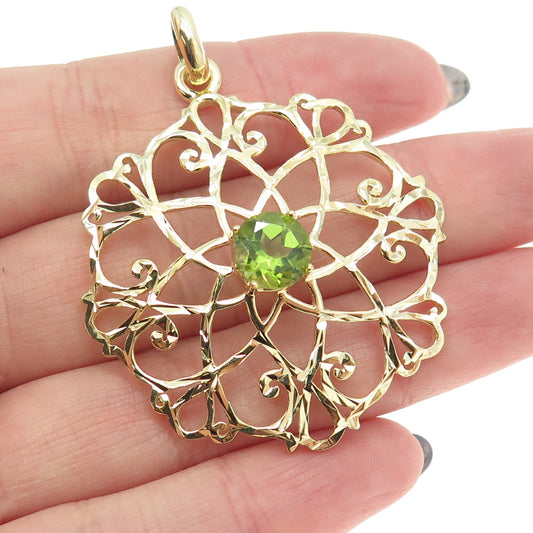 CHATEAU D'ARGENT 925 Sterling Silver Gold Plated Real Peridot Gem Ornate Pendant