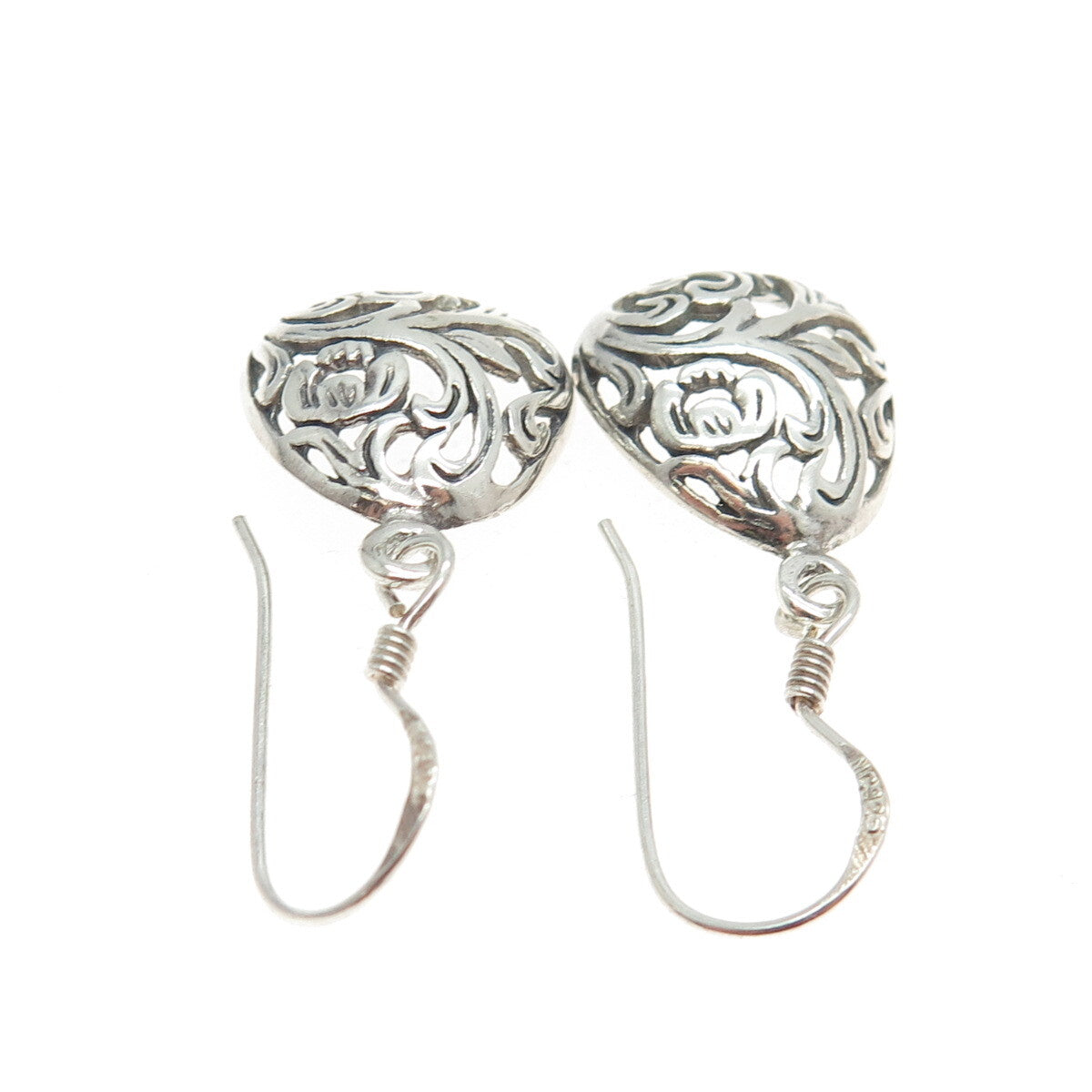 925 Sterling Silver Vintage Ornate Dangling Hook Earrings