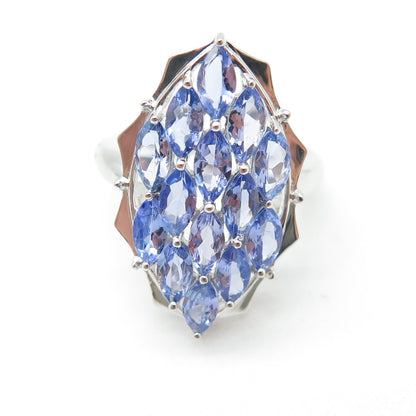 DSMK 925 Sterling Silver Marquise-Cut Tanzanite Gem Statement Ring Size 7.25