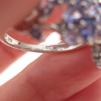 Chuck Clemency 925 Sterling Silver Real Tanzanite Floral Cluster Ring Size 8