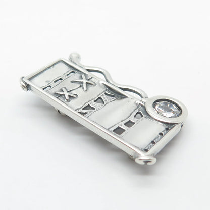 925 Sterling Silver Vintage Round-Cut C Z Modernist Pin Brooch