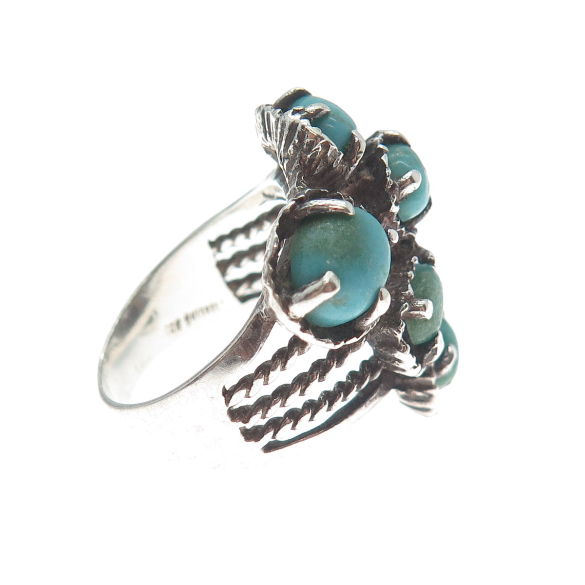 925 Sterling Silver Vintage Real Kingman Turquoise Modernist Ring Size 8.5