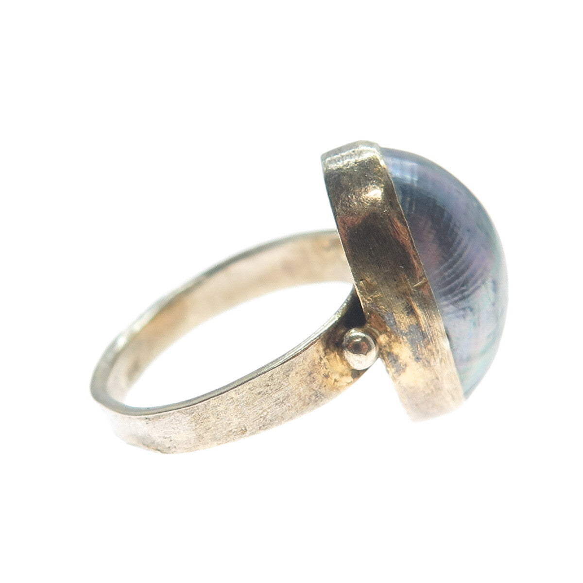 925 Sterling Silver 2-Tone Vintage Real Mother-of-Pearl Modernist Ring Size 4