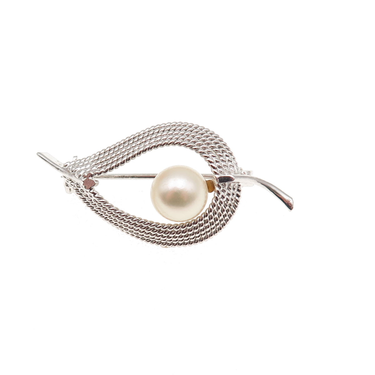 925 Sterling Silver Antique Art Deco Real Pearl Floral Pin Brooch