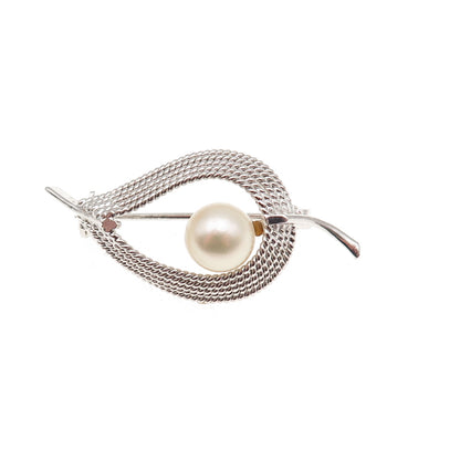 925 Sterling Silver Antique Art Deco Real Pearl Floral Pin Brooch
