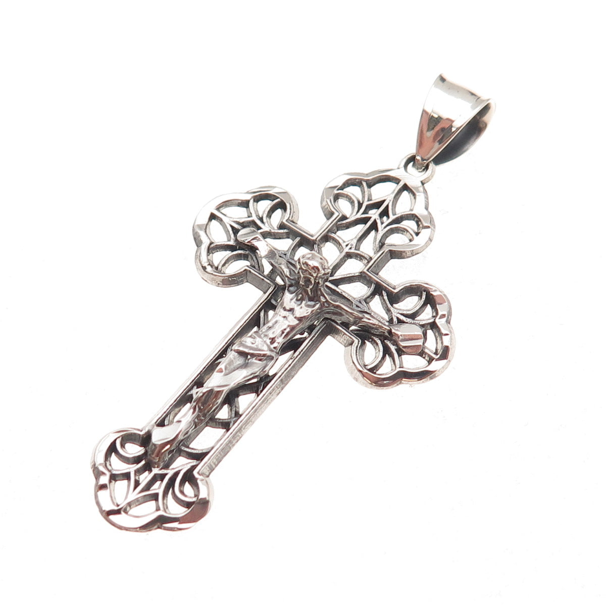 925 Sterling Silver Vintage Crucifix Cross Oxidized Charm Pendant
