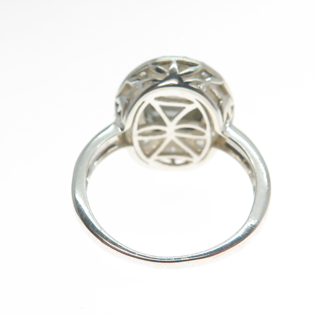 925 Sterling Silver Real Doublet Iolite & Round-Cut C Z Ring Size 8.25