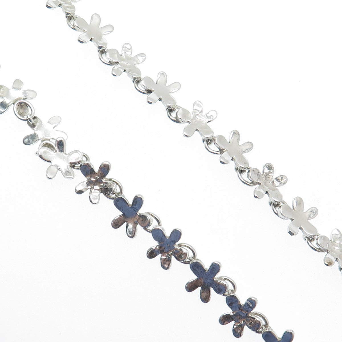 925 Sterling & 950 Silver Vintage Hammered Flower Chain Necklace 16"