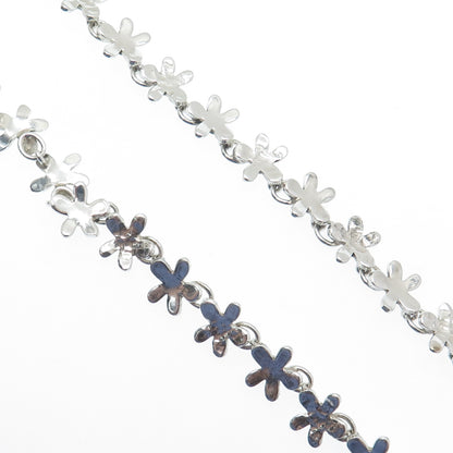 925 Sterling & 950 Silver Vintage Hammered Flower Chain Necklace 16"