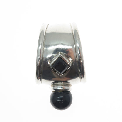 925 Sterling Silver Vintage Real Black Onyx Modernist Slide Pendant