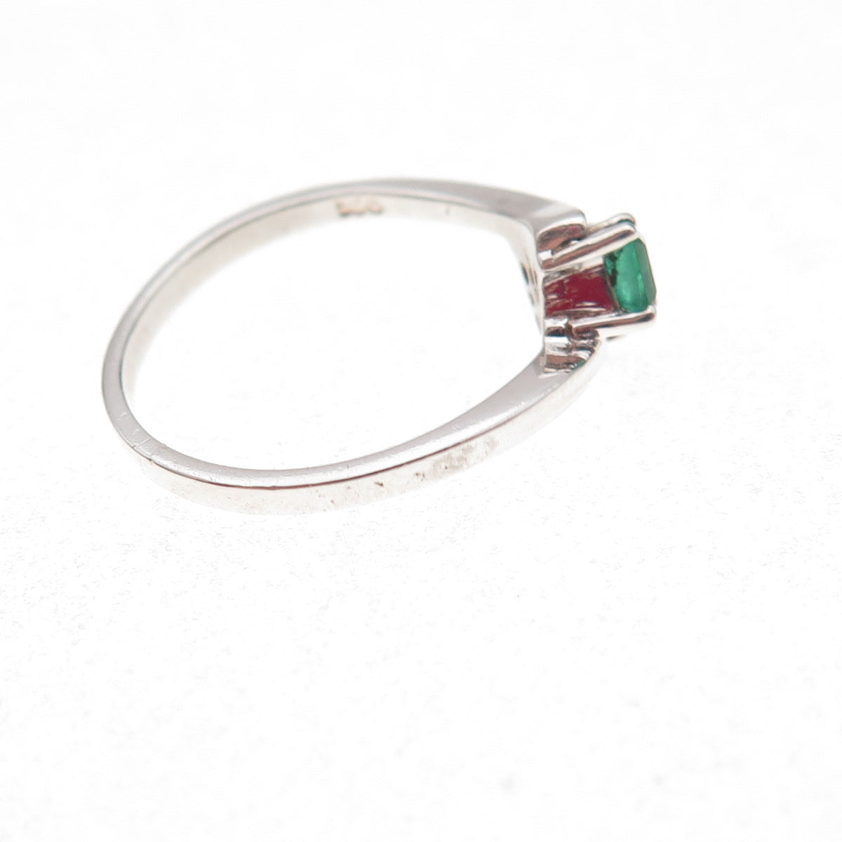 925 Sterling Silver Real Emerald & C Z Bypass Ring Size 7.25