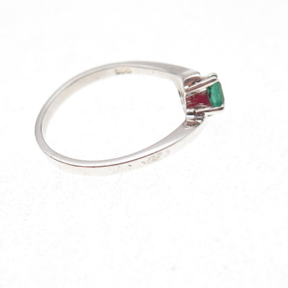 925 Sterling Silver Real Emerald & C Z Bypass Ring Size 7.25